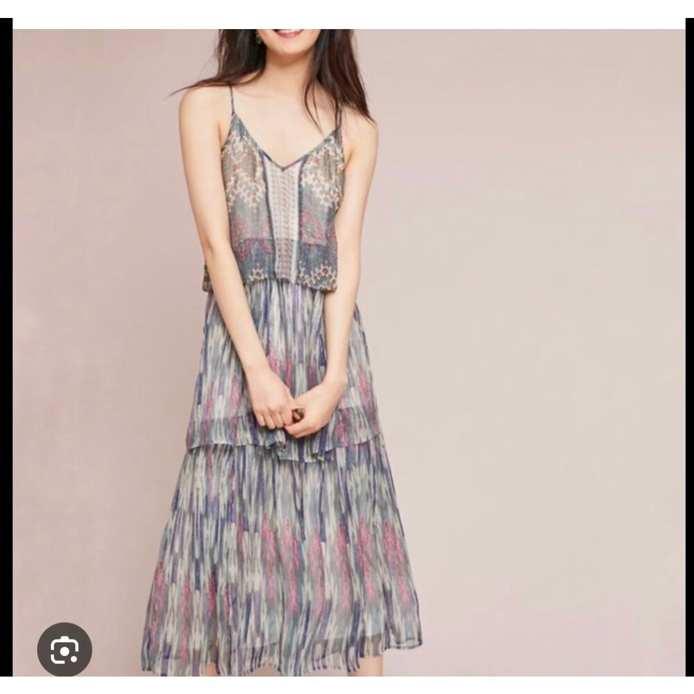 Anthropologie Josie Tiered Maxi Dress Sz 2 By Meadow Rue Boho Gauze